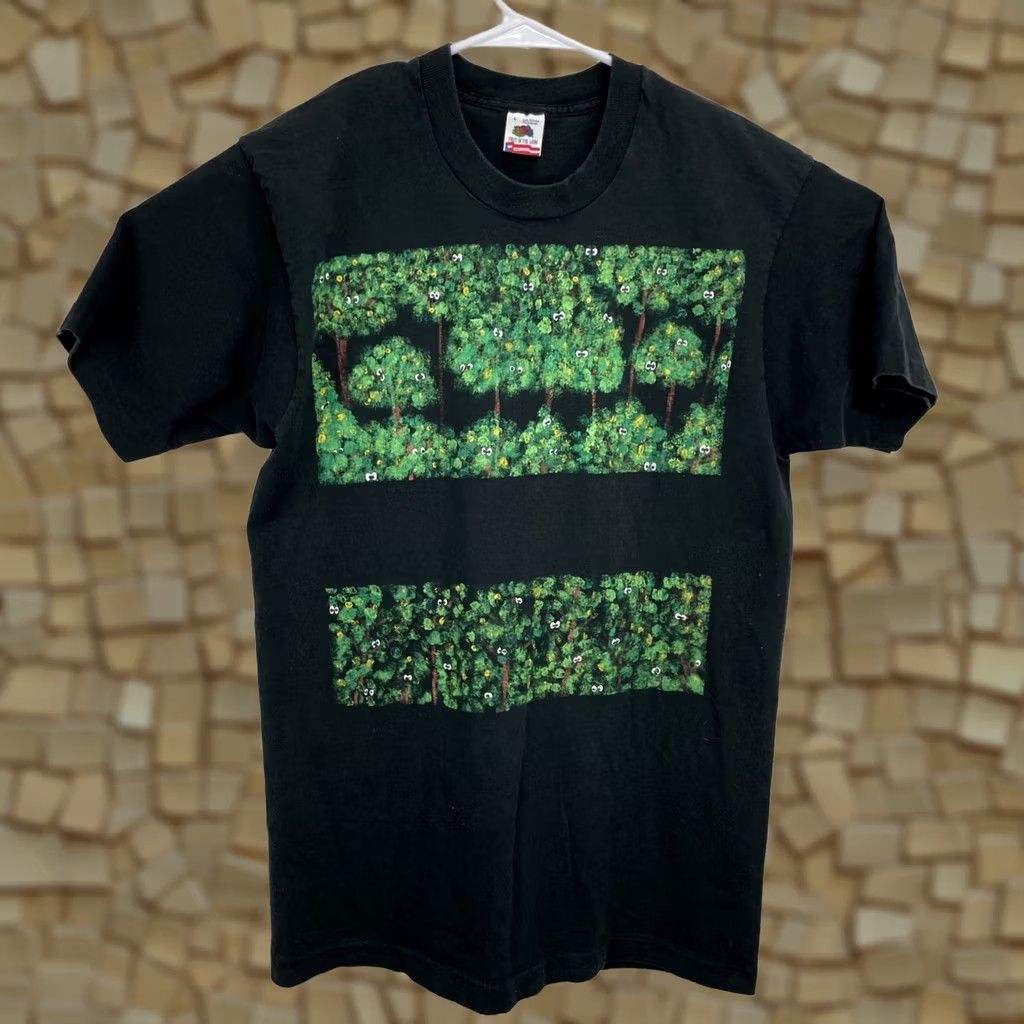 Fruit Of The Loom VINTAGE Puff Painted Eyes In The Forest T Shirt Large Black Cotton Fruit of the Loom Men 1990s Graphic Tee Grunge US Made Size US L / EU 52-54 / 3 - 1 Thumbnail