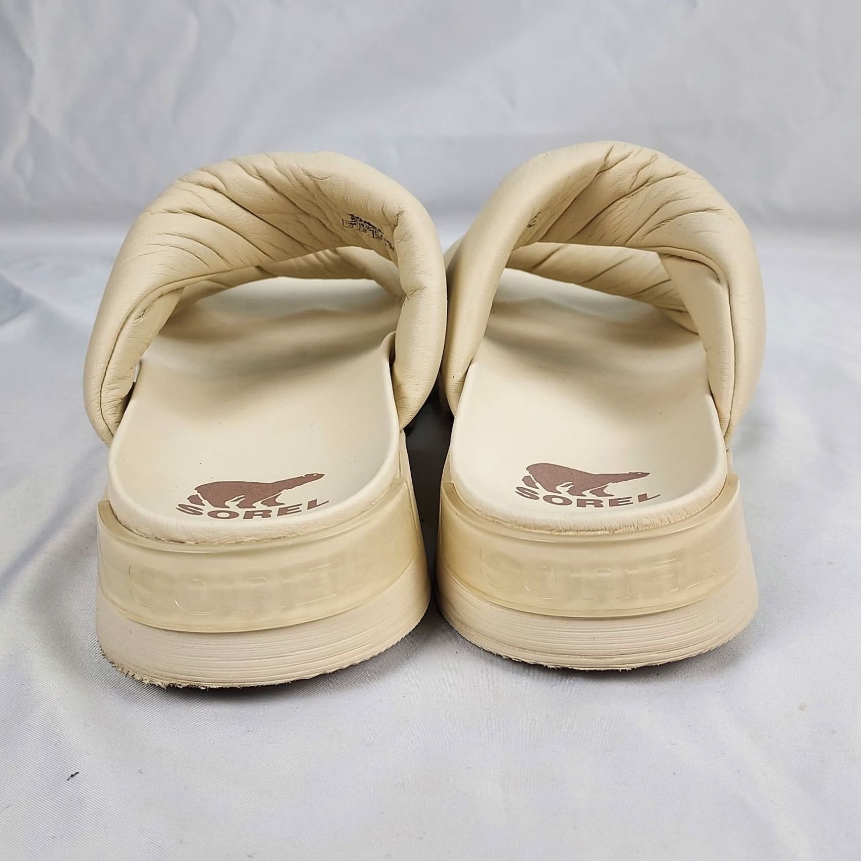 SOREL Sorel Sandals Women Cream Platform Slide Size 11 Ivory Leather Slip On Casual Summer Spring Womens Size US 9 / IT 39 - 3 Thumbnail