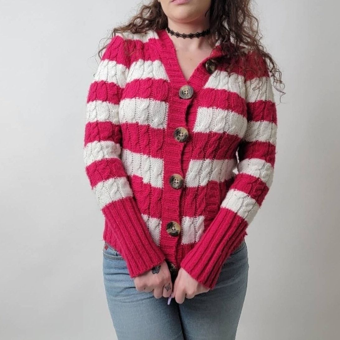 Aeropostale Aeropostale Y2K Hooded Striped Cable Knit Sweater - M Size M / US 6-8 / IT 42-44 - 6 Thumbnail