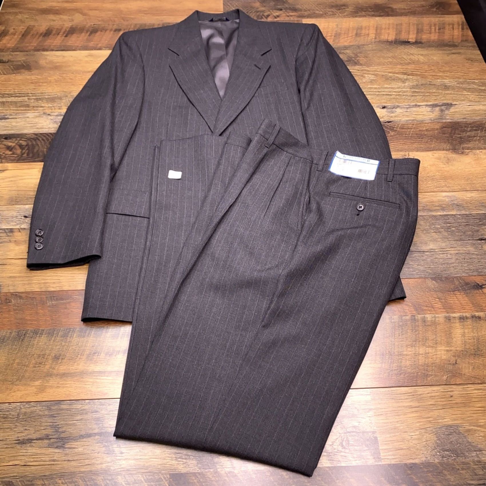 Vintage VINTAGE Kuppenheimer Suit 41R Gray Striped Worsted Wool 2 Piece Men 90s 80s Formal Wedding Size 42R - 2 Thumbnail