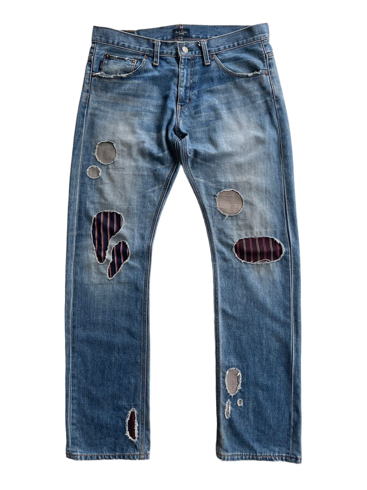 image of Avant Garde x Paul Smith Patchwork Straight Denim in Blue Denim, Men's (Size 34)