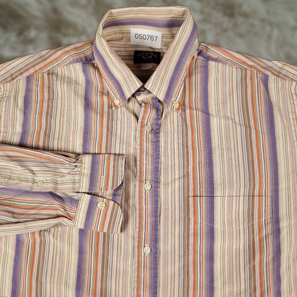 Paul & Shark Paul & Shark Button-Up Shirt Mens Large Beige Purple Striped Long Sleeve Collared Size US L / EU 52-54 / 3 - 1 Thumbnail