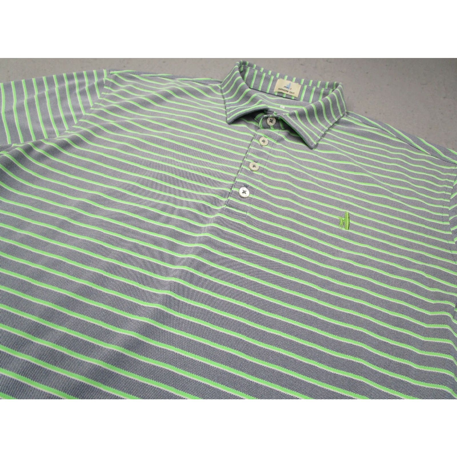 johnnie-O JOHNNIE-O Polo Shirt Mens L Green Striped Twilight Hangin Out Logo on Front Casual Golf Size US L / EU 52-54 / 3 - 2 Thumbnail