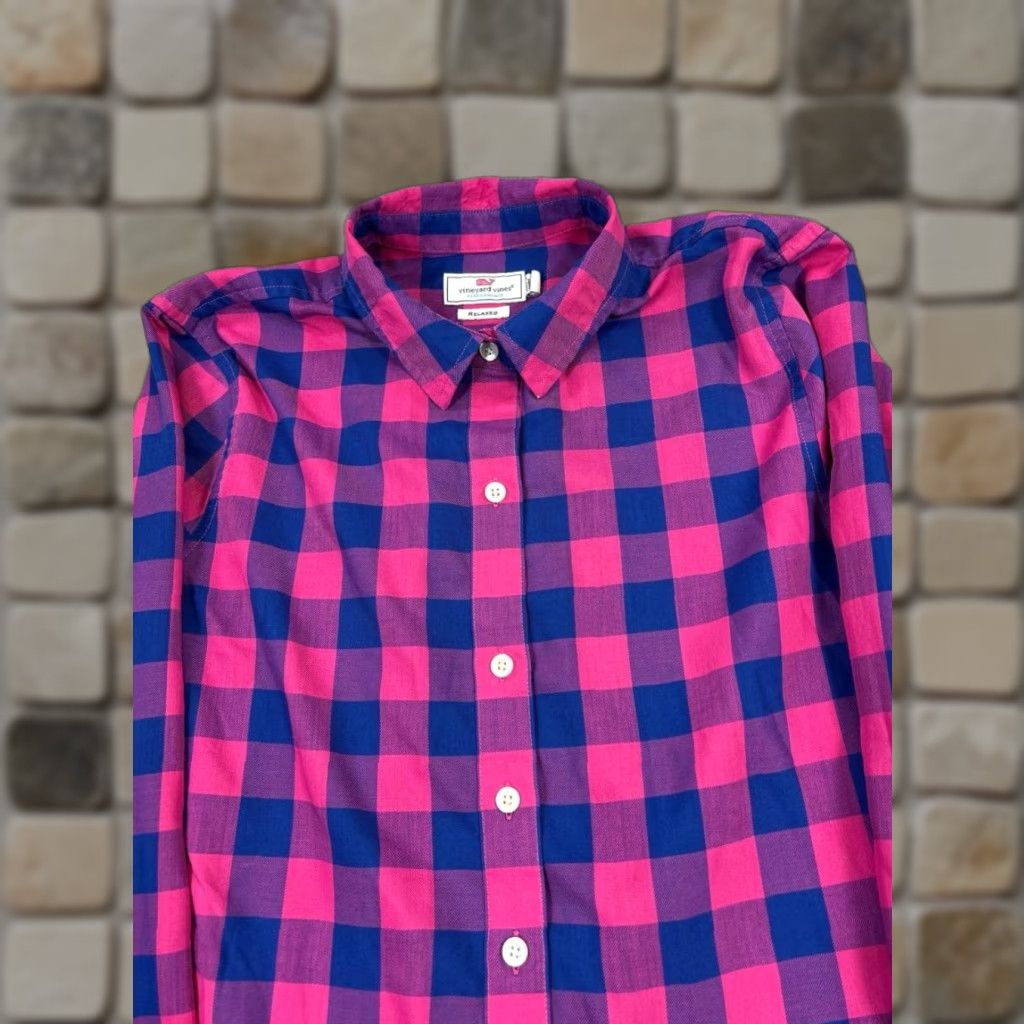 Vineyard Vines VINEYARD VINES Shirt Womens 6 Pink Blue Button Up Casual Plaid Long Sleeve 6 Pink Womens Size M / US 6-8 / IT 42-44 - 1 Thumbnail