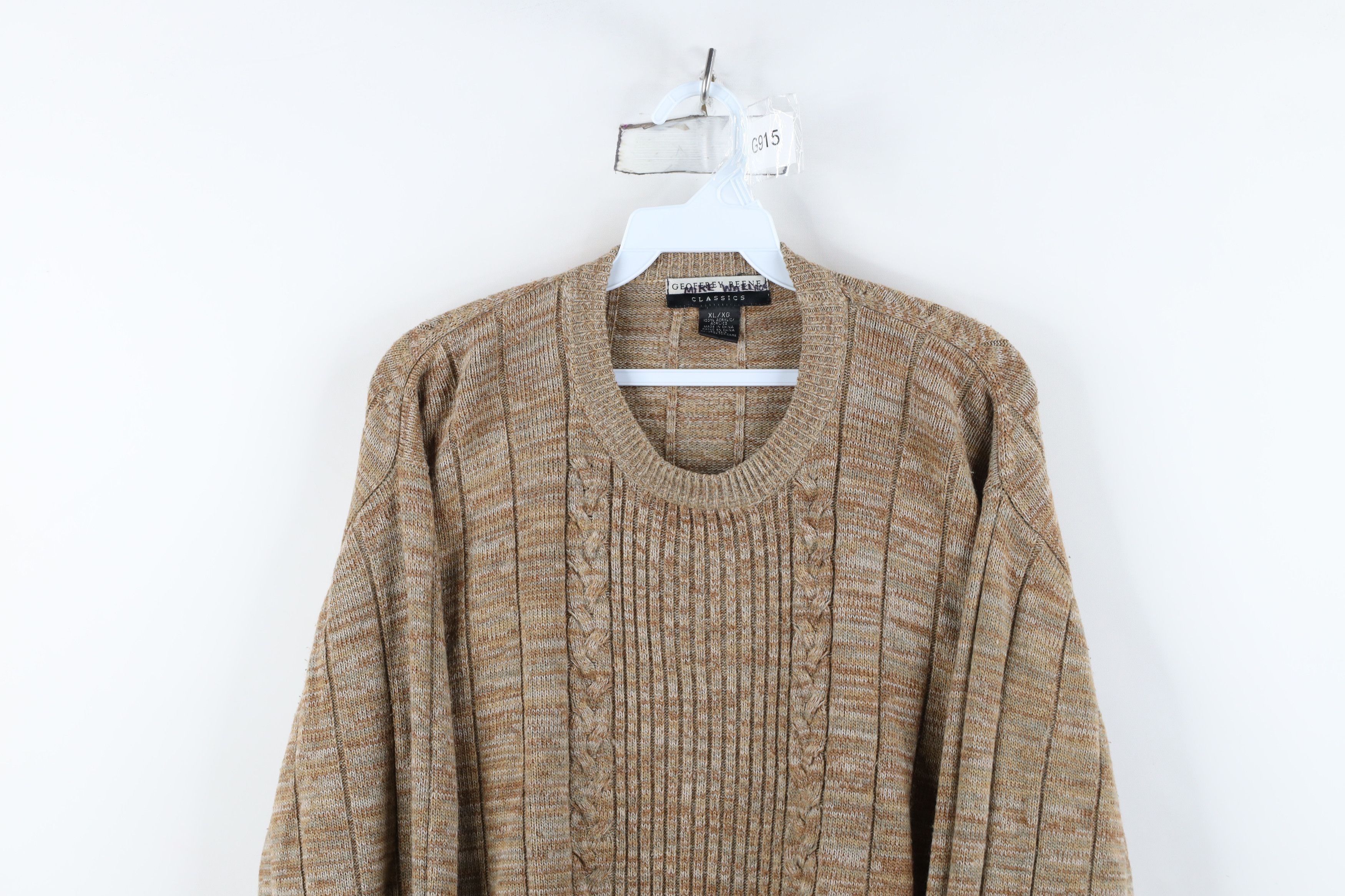 Vintage Vintage 90s Streetwear Fleck Cable Knit Ribbed Sweater Beige Size US XL / EU 56 / 4 - 2 Thumbnail