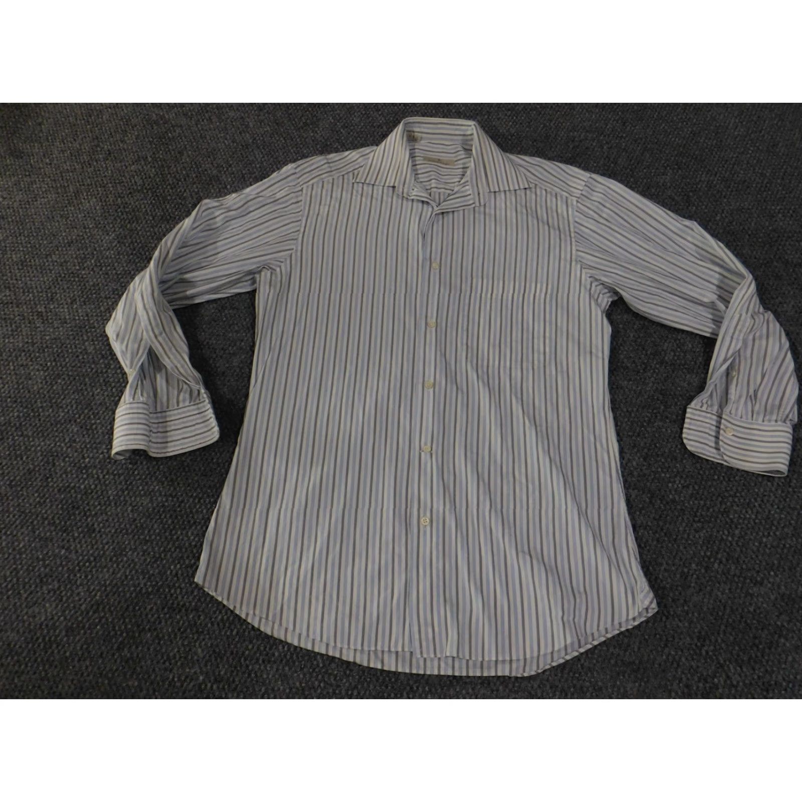 Ermenegildo Zegna Ermenegildo Zegna Shirt Mens 15 Dress Shirt White Blue Striped Long Sleeve Button Down Size US M / EU 48-50 / 2 - 2 Thumbnail