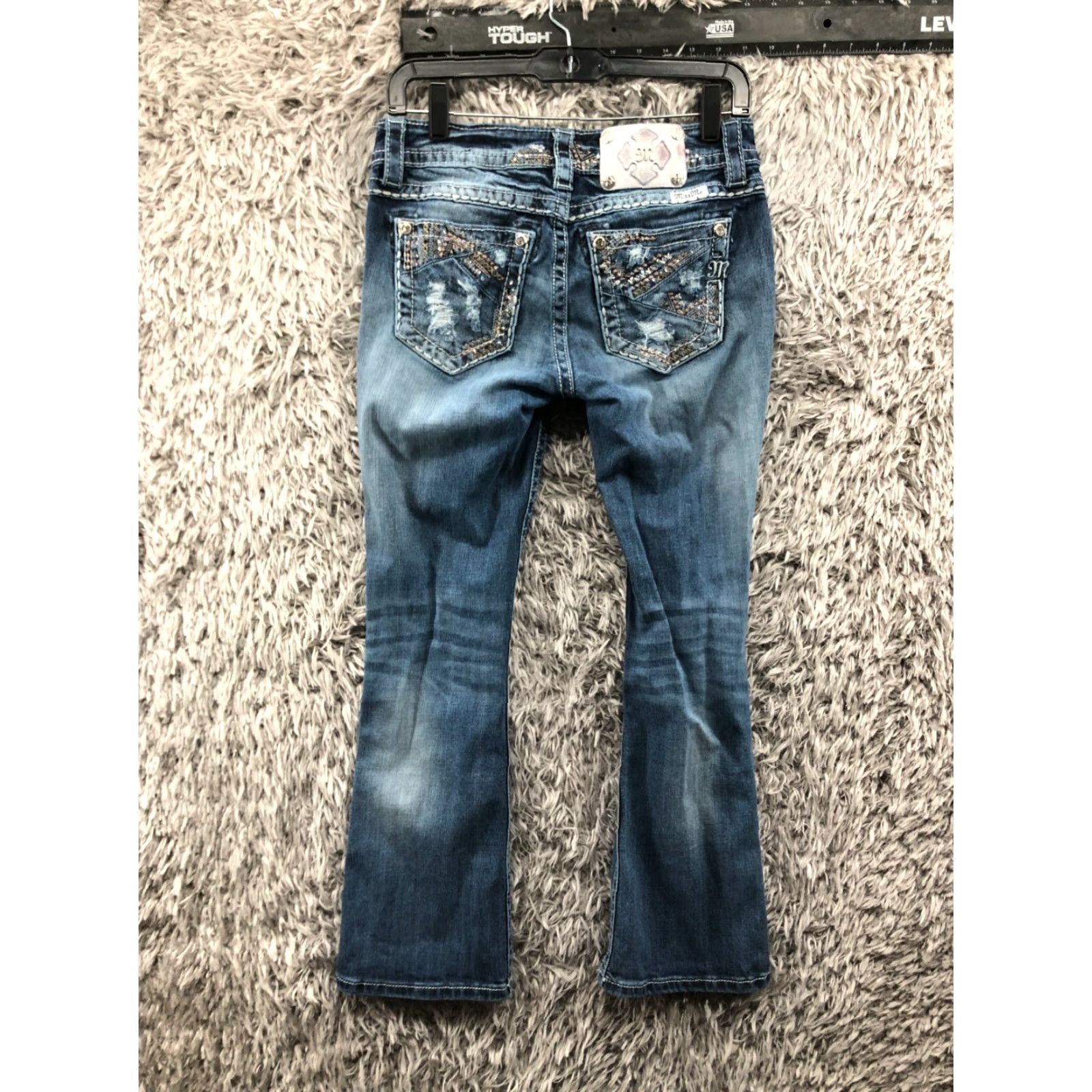 Miss Me Miss Me Jeans Bootcut Size 27 Womens Blue Dark Distressed Pocket 5-Pocket Regular Low Rise Denim Modern American Size 27" / US 4 / IT 40 - 7 Thumbnail