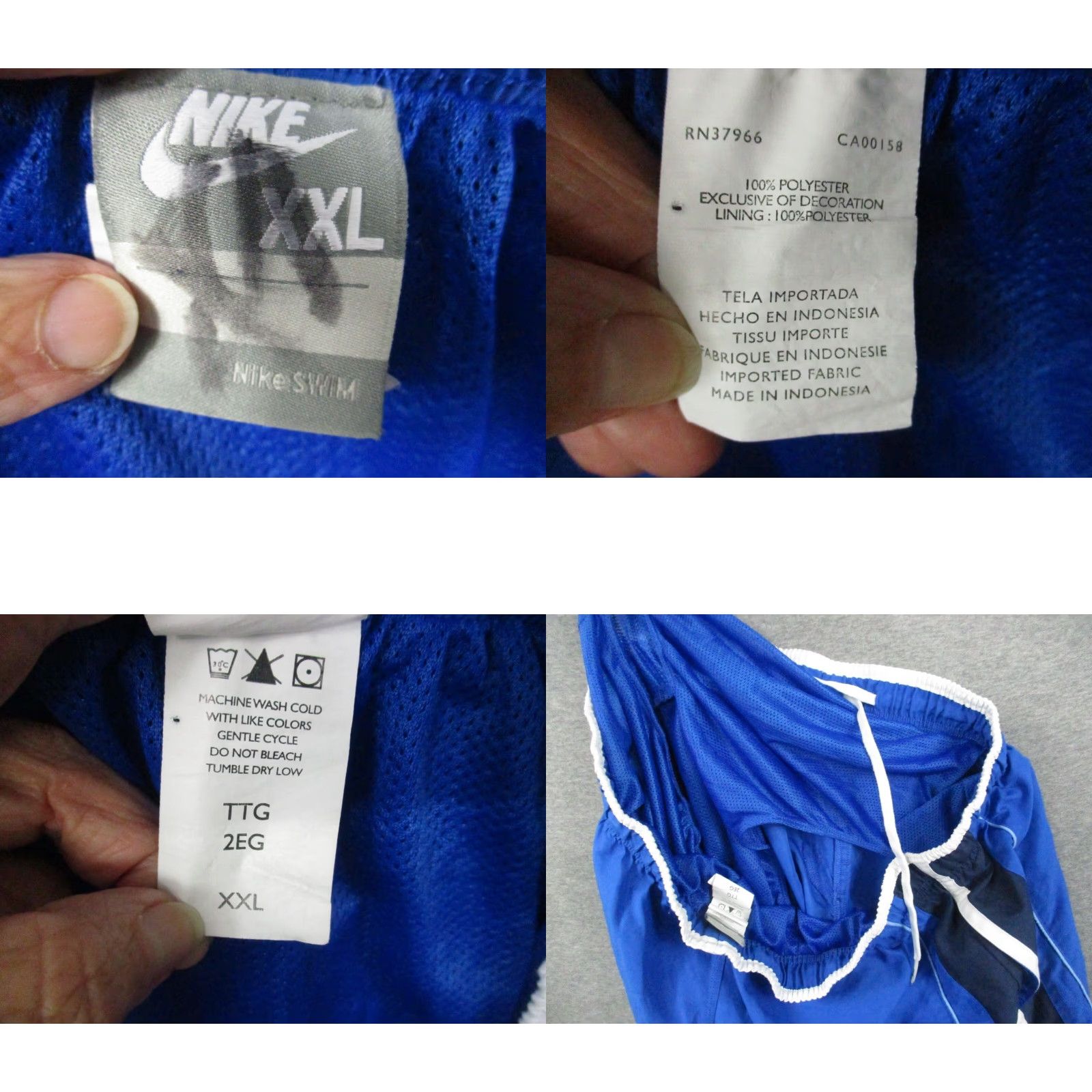 Nike Vintage Nike Swim Shorts Mens XXL Blue White Trim Lined Swoosh Pockets 80's Size US 39 - 8 Thumbnail