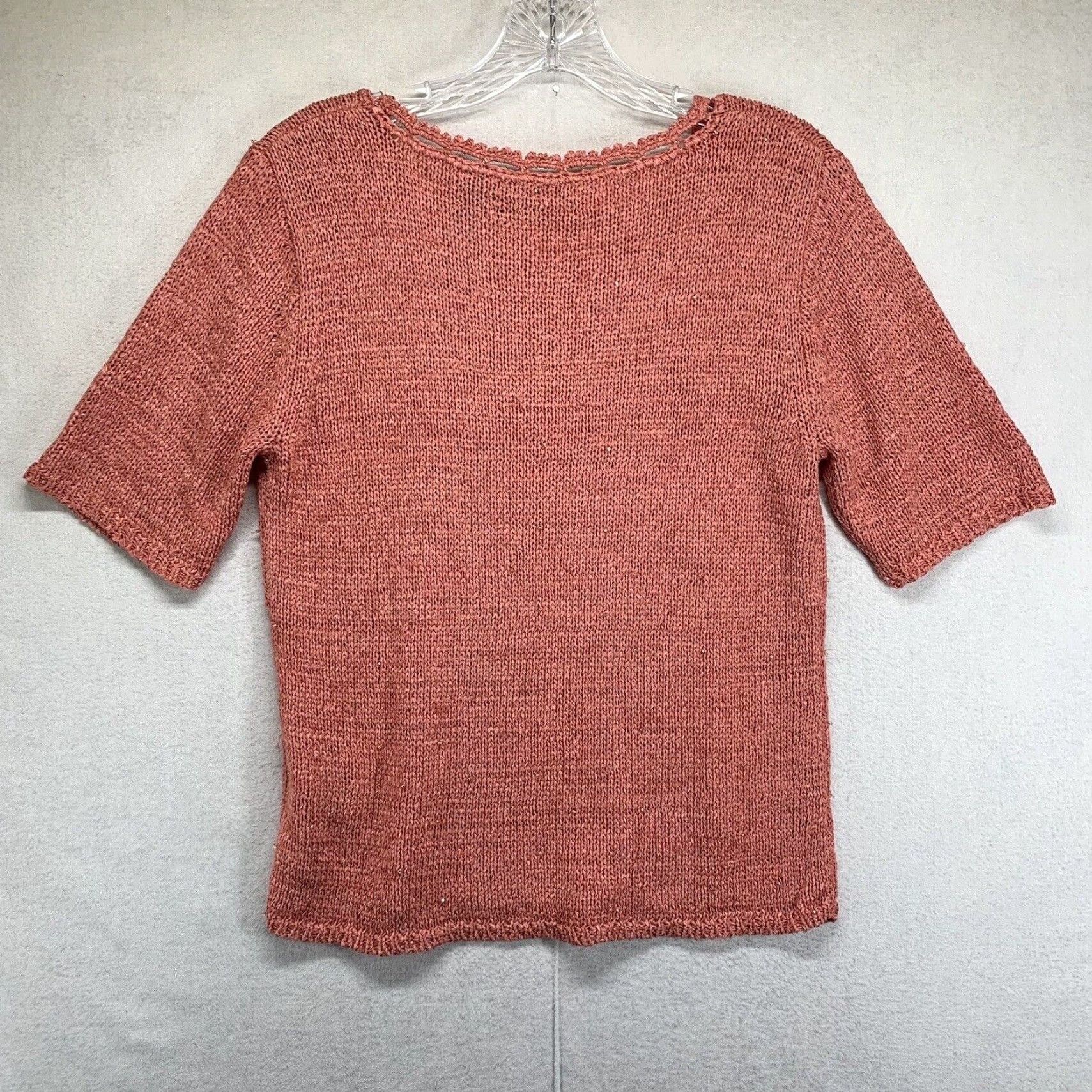 Vintage VINTAGE Dana Buchman Women's Blouse Petites Coral Short Sleeve Embellished 90s Summer Fashion Ladies Size M / US 6-8 / IT 42-44 - 2 Thumbnail