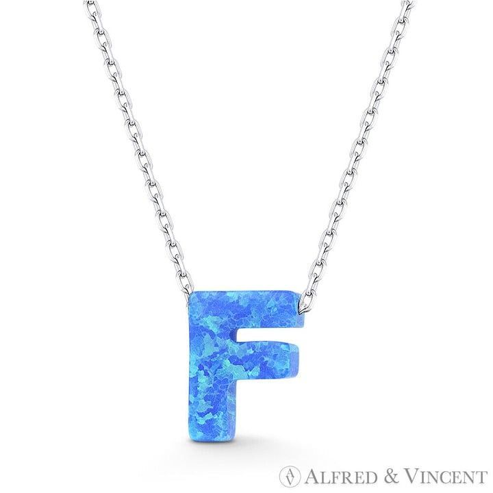 Other Blue Lab Opal Initial "F" Pendant Anchor Chain Necklace Size ONE SIZE - 1 Preview