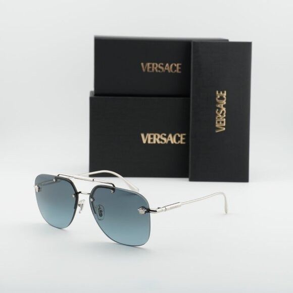 Versace Versace VE2296 1000V1 Sunglasses Silver Aviator Frame, Blue Size ONE SIZE - 1 Thumbnail