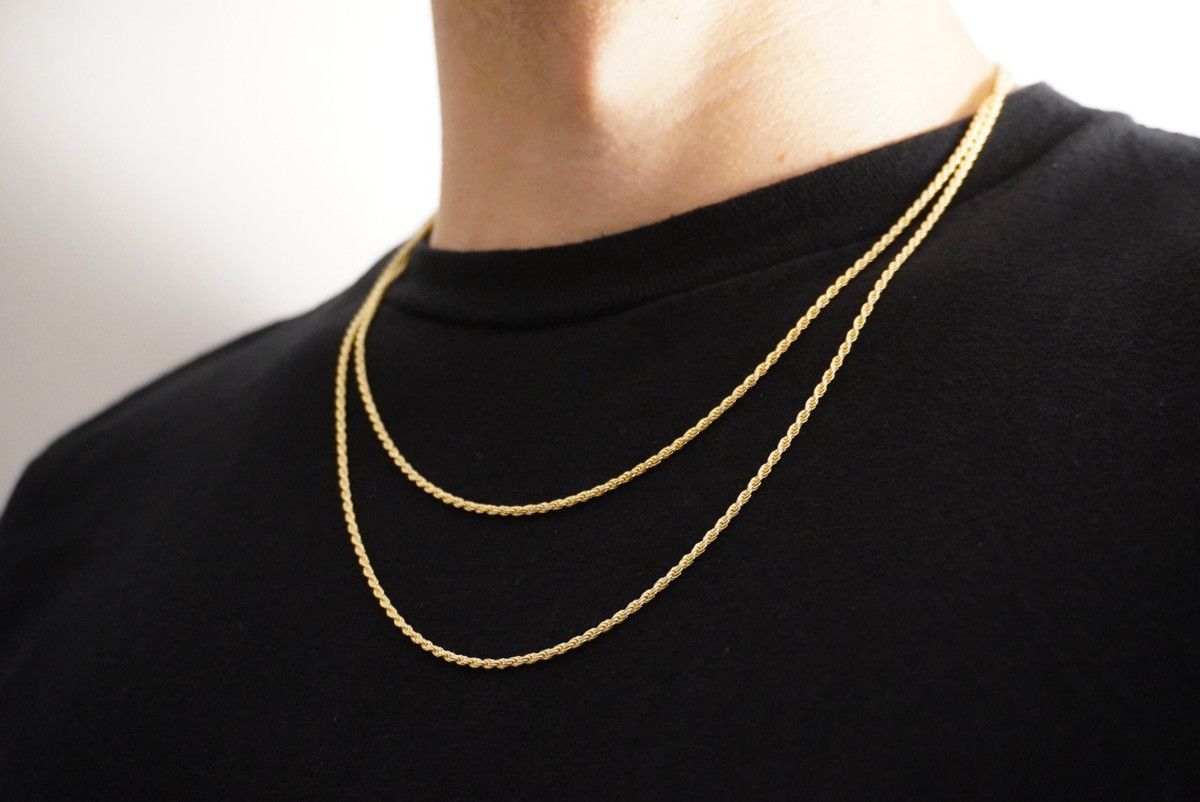 Jewelry Gold Chain 14k Gold Vermeil Rope Chain Set 2mm 20in & 22in Size ONE SIZE - 1 Thumbnail