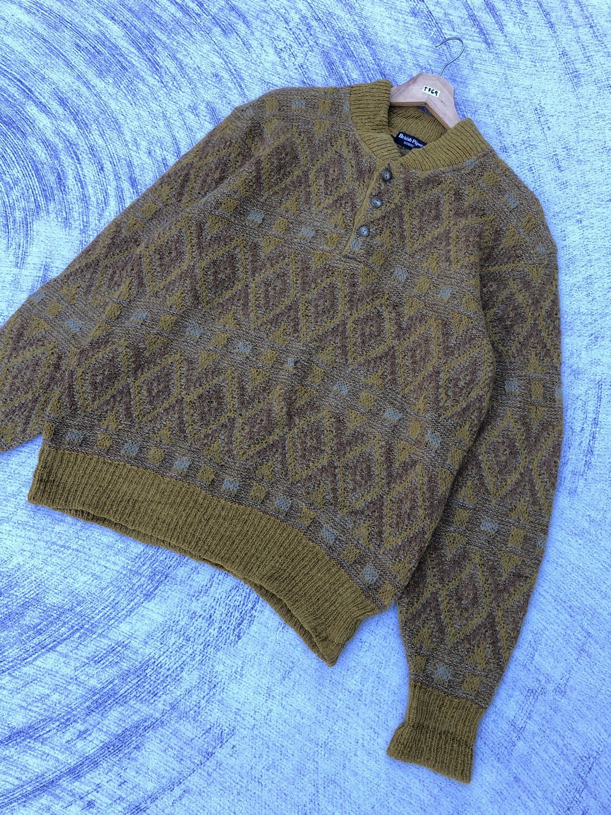 Aran Isles Knitwear × Vintage Vintage British Piper Shaggy Knit Polo Fleece Size US L / EU 52-54 / 3 - 4 Thumbnail