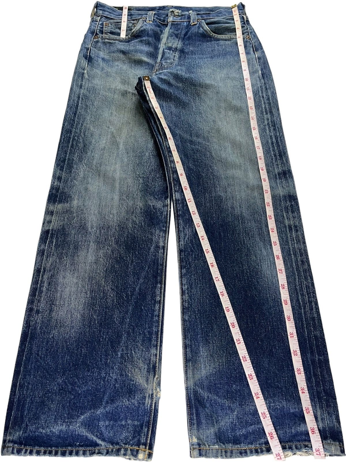 Levi's Vintage 80s Levis 501 Selvedge Big E Loose Jeans Button 555 Size US 28 / EU 44 - 15 Thumbnail