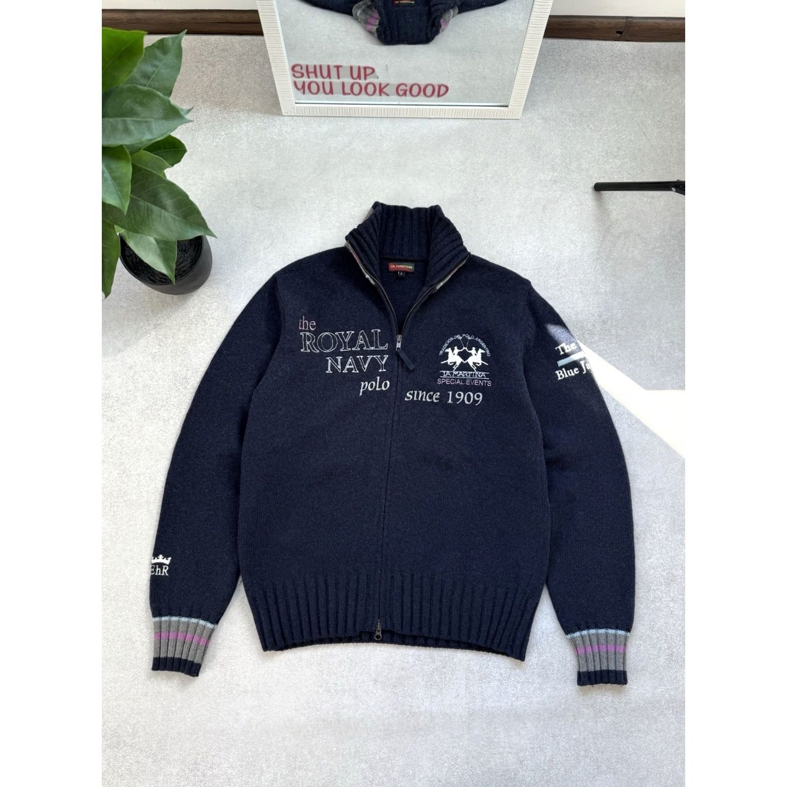 La Martina VINTAGE La Martina Sweater Full Zip Men L Navy Blue Wool Pullover 90s Streetwear Y2K Size US L / EU 52-54 / 3 - 3 Thumbnail