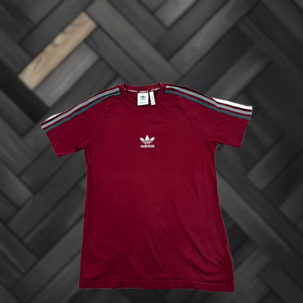Adidas Adidas Originals T-Shirt Men XS Burgundy 3-Stripes Stripe Cotton Short Sleeve Crew Neck Jersey Relaxed Fit Size US XS / EU 42 / 0 - 1 Thumbnail