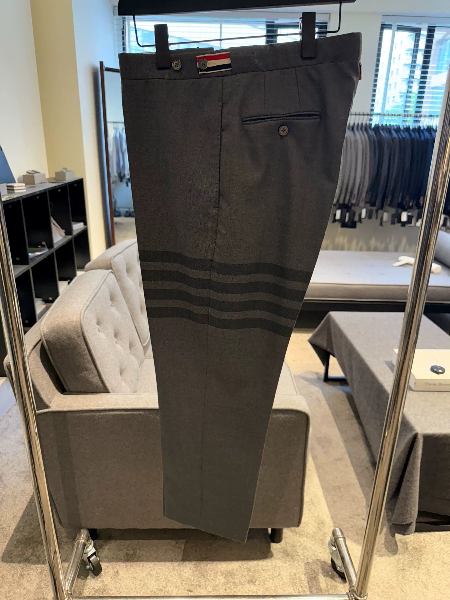 Thom Browne Thom Browne Charcoal 4-Bar Slim Low-Rise Wool Trousers Size US 34 / EU 50 - 2 Thumbnail