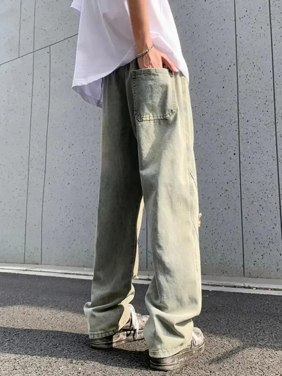 Japanese Brand Retro patchwork straight leg distressed jeans Size US 32 / EU 48 - 6 Thumbnail