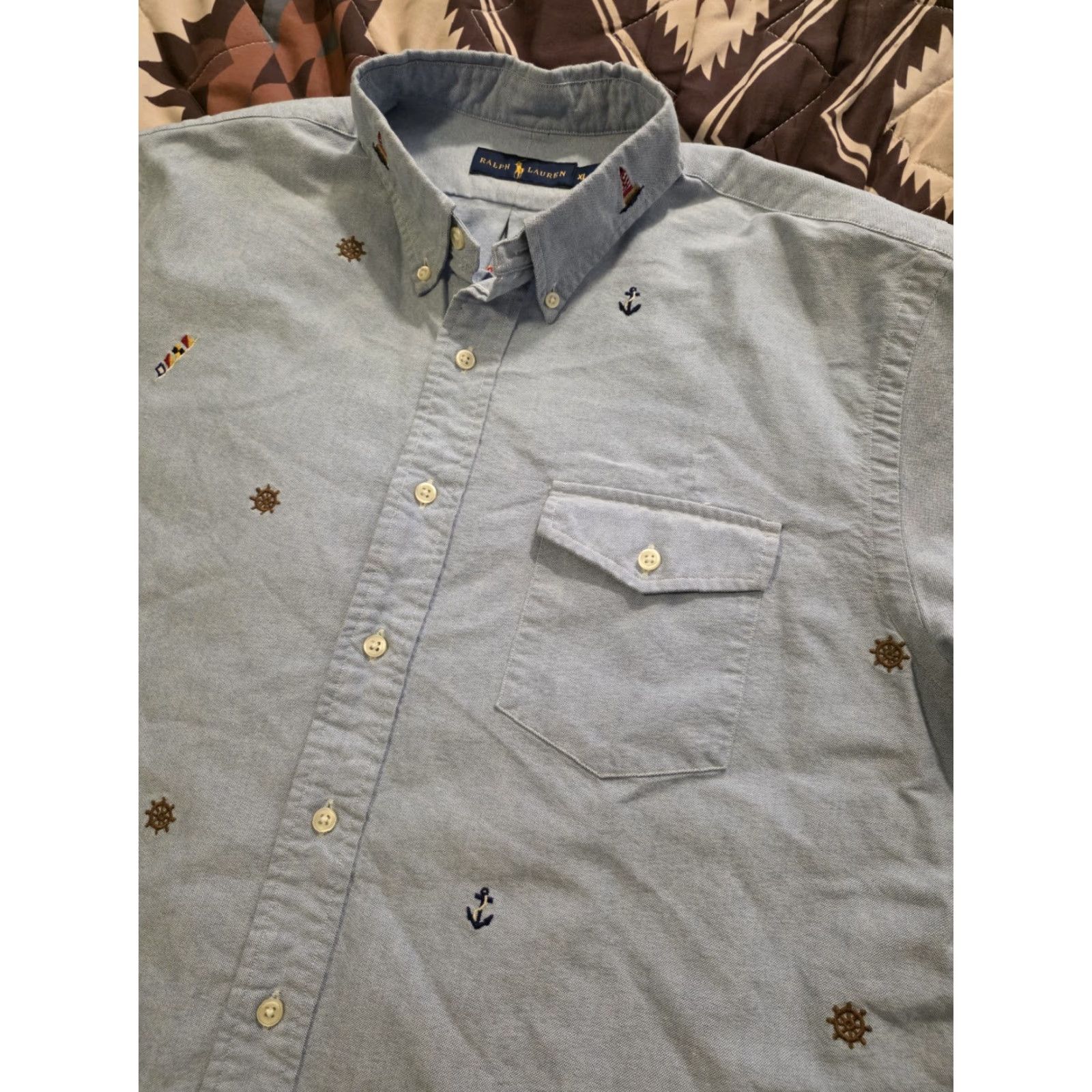 Ralph Lauren Ralph Lauren Oxford Button-Down Shirt All Over Nautical Embroidered Blue Mens XL Size US XL / EU 56 / 4 - 2 Thumbnail