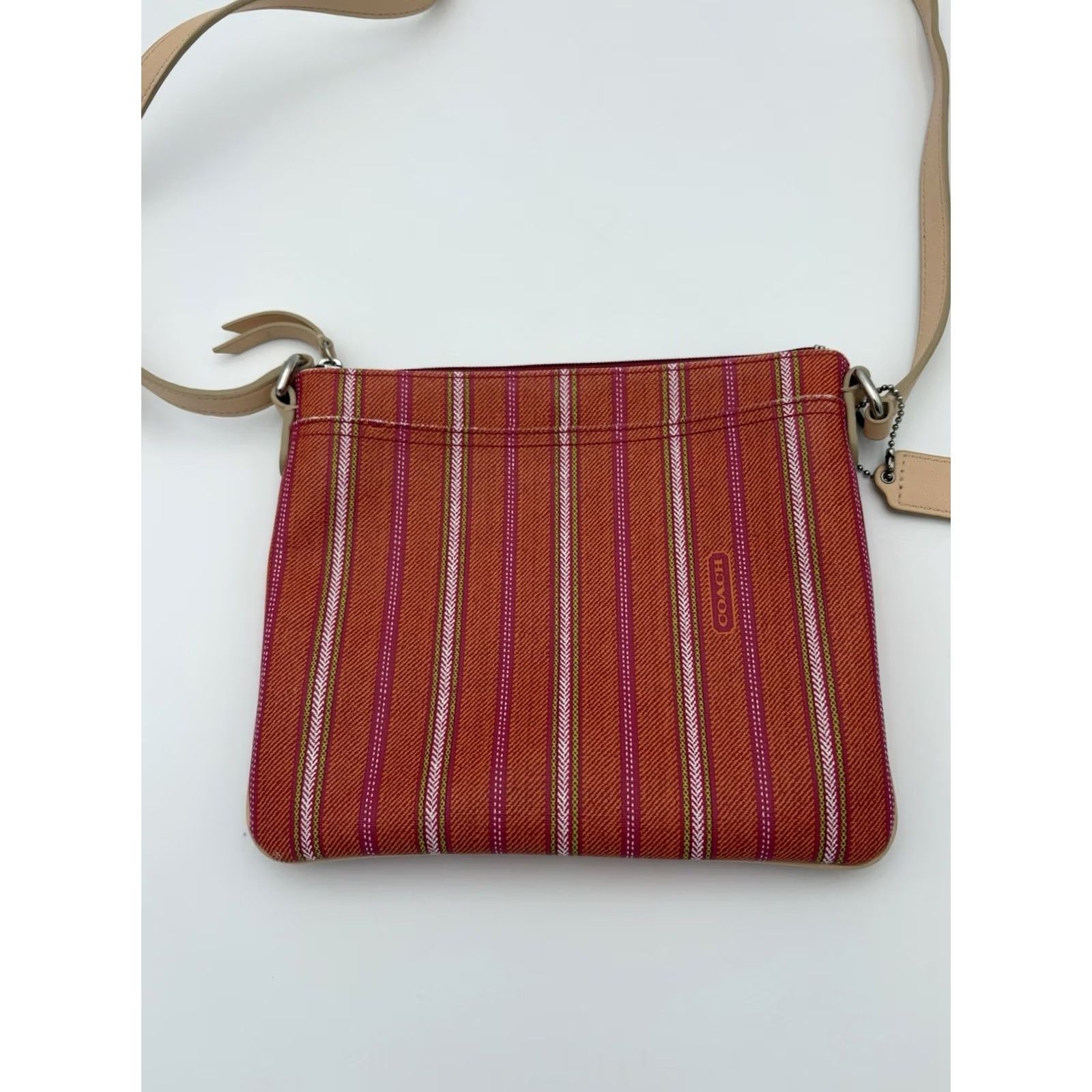 Coach COACH Legacy Weekend Ticking Stripe Crossbody Shoulder Bag Multicolor Canvas Leather Beige Lining Beige Medium Women Crossbody Size ONE SIZE - 5 Thumbnail