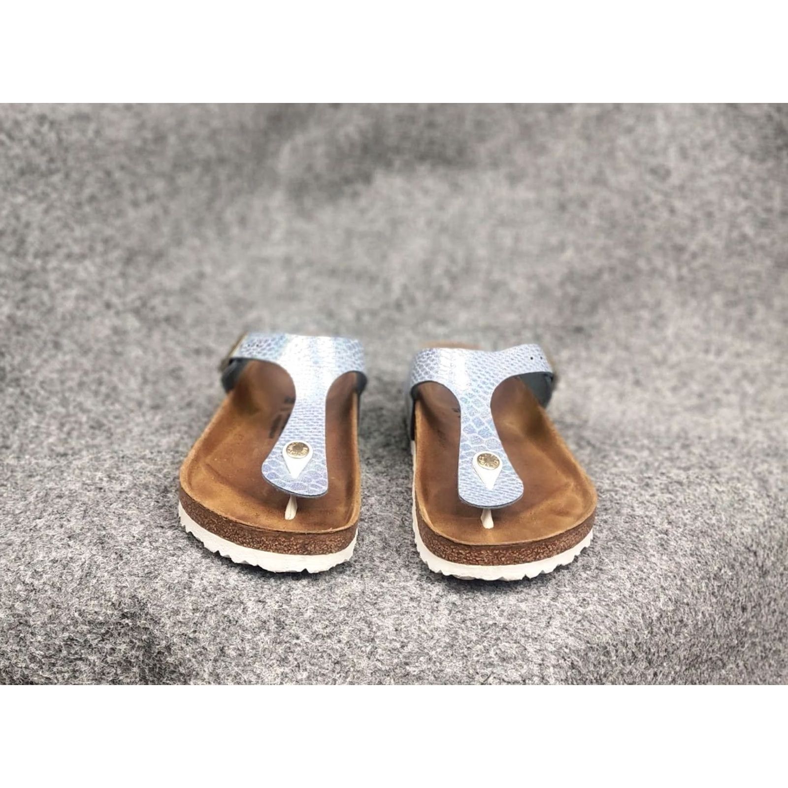 Birkenstock Birkenstock Gizeh Blue Snake Leather Orthopedic Sandal Women 38 8 Slip-On Slide Cork Insole Casual Shoes Size US 8 / IT 38 - 4 Thumbnail