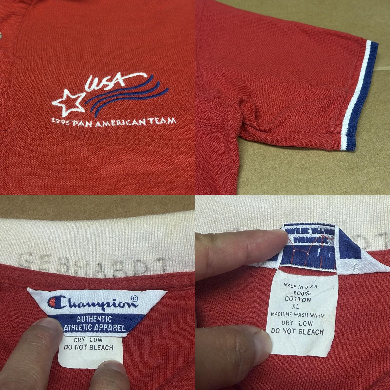 Champion VINTAGE Champion Polo Shirt Mens Large Red Embroidered USA Pan American Team 90s Size US L / EU 52-54 / 3 - 8 Thumbnail