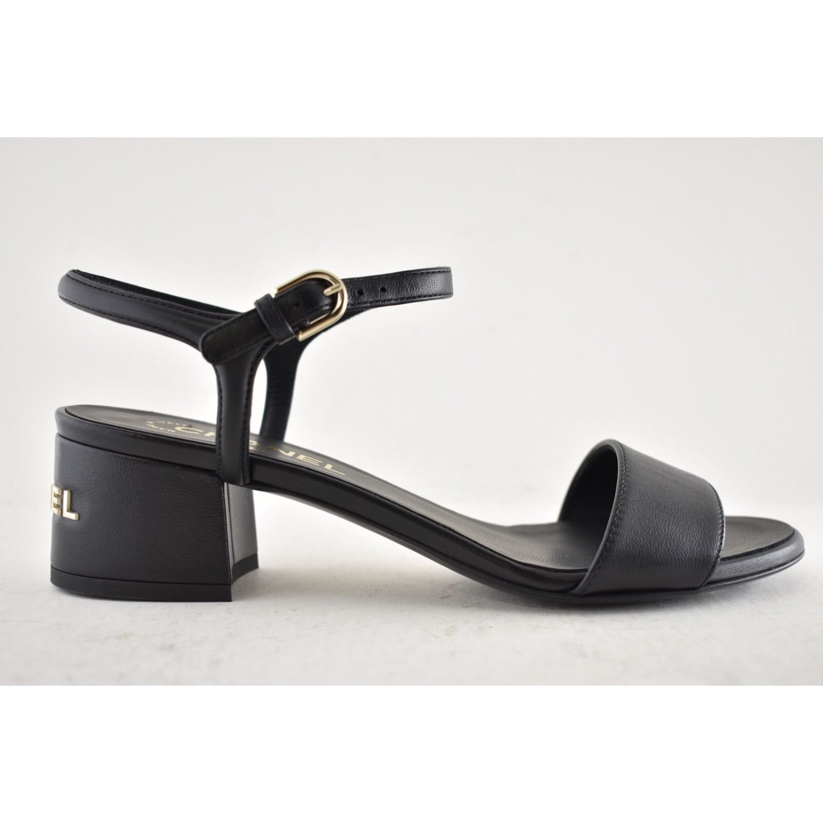 Chanel Chanel 24C Black Lambskin Leather Gold Logo Ankle Strap Size US 8 / IT 38 - 2 Thumbnail