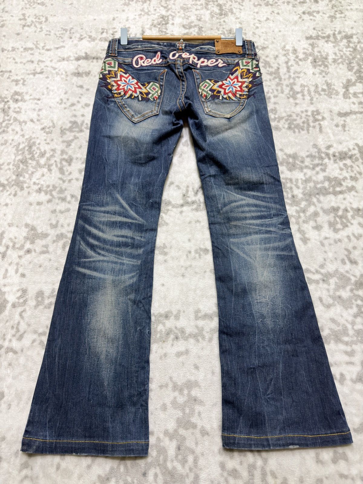 Hysteric Glamour Red Pepper Y2K Mud Wash Embroidered Wing Flare Bootcut Jeans Size US 28 / EU 44 - 1 Thumbnail