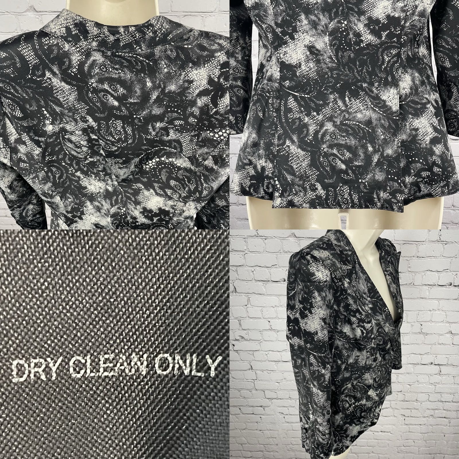 Vintage VINTAGE Bellatrix Black Lace Printed Lightweight Stretch Blazer Jacket Small S Button Size S / US 4 / IT 40 - 9 Thumbnail