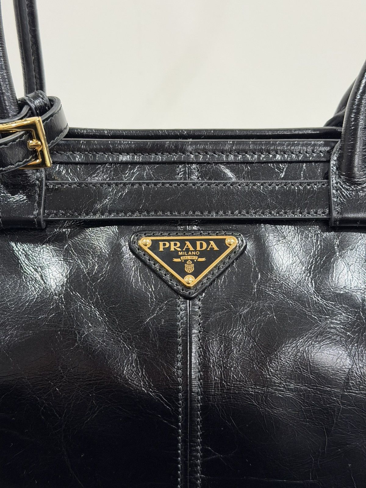 Prada Prada Bonnie Large Black Glossy Leather Handbag Size ONE SIZE - 3 Thumbnail