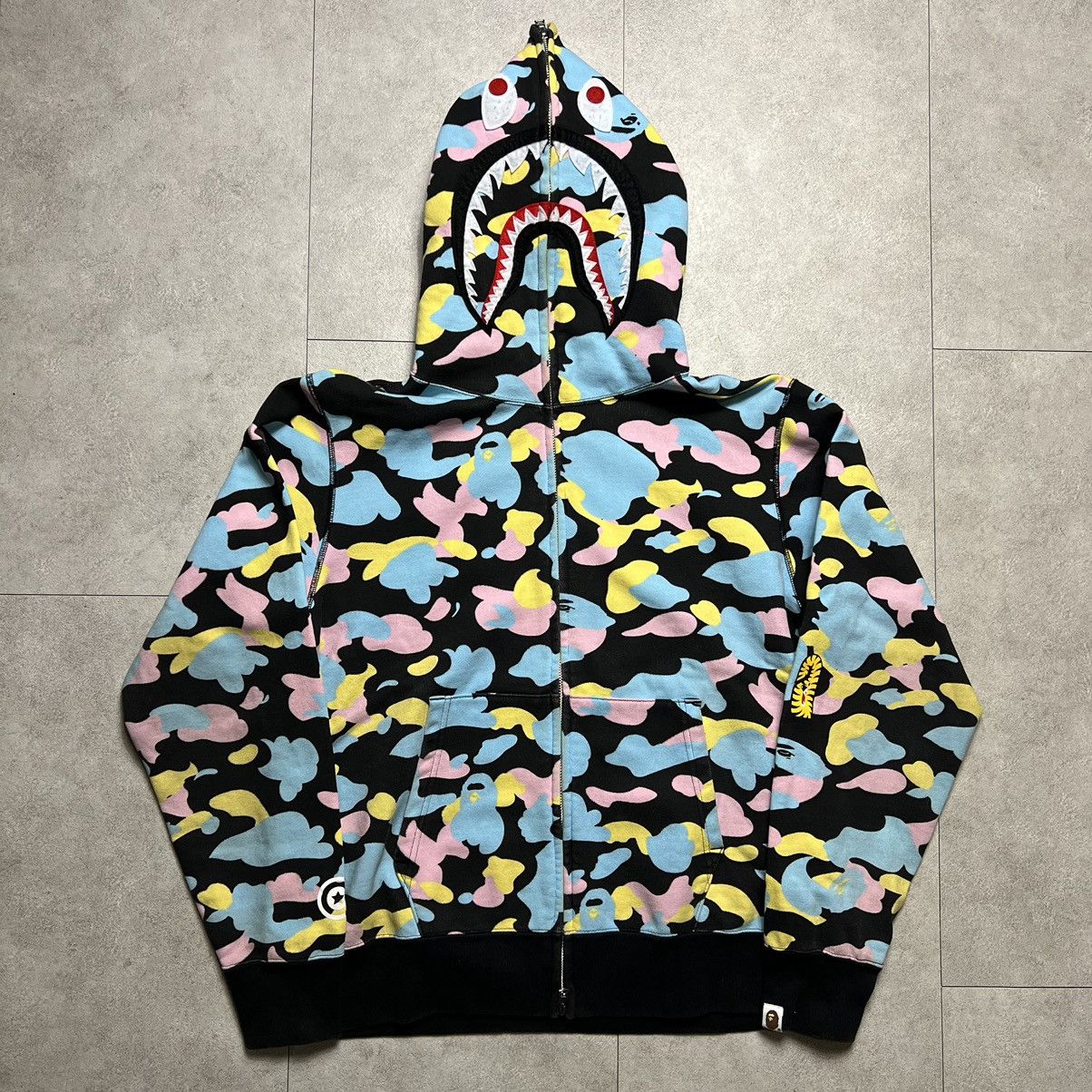 image of Bape Multi Camo Shark Zip Hoodie Wgm in Black, Men's (Size XS)