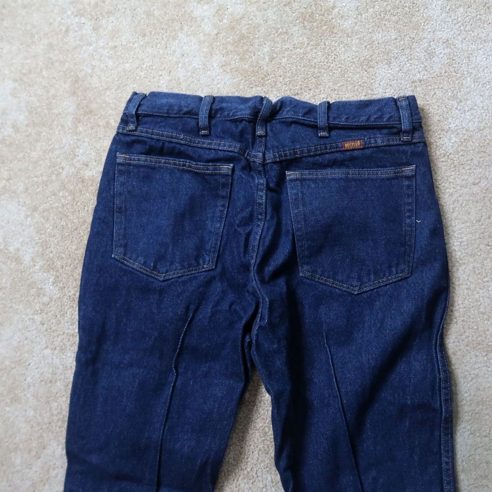 Denime Rustler Jeans Dark Wash Blue Denim - 34x32 Regular Men’s Straight Leg 5-Pocket Vintage 80s 90s Rustler Logo Button Zip Size US 34 / EU 50 - 6 Thumbnail