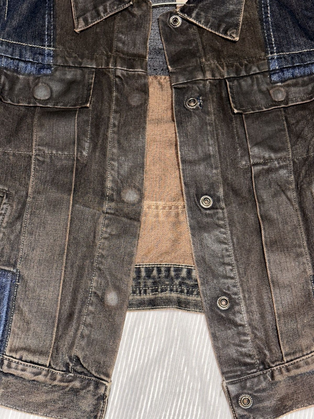 Rick Owens 01 Rick Owens SLAB Waxed Denim Trucker Jean Jacket Patchwork Size US S / EU 44-46 / 1 - 11 Thumbnail