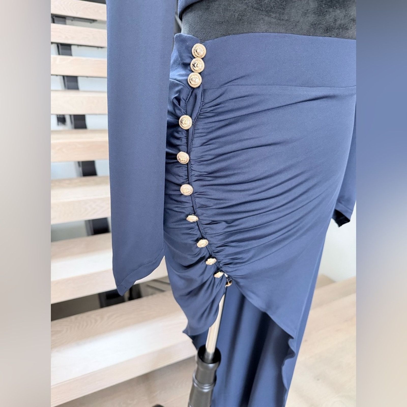 Navy Blue Grecian Tide Draped Skirt with matching crop top