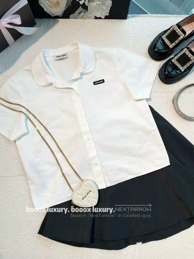 Miu Miu Miu Miu 40 Logo doll collar short sleeve Size M / US 6-8 / IT 42-44 - 1 Thumbnail