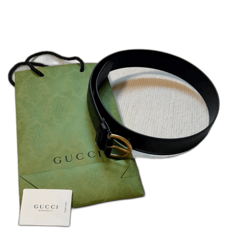 Gucci New GUCCI Black Litchi Leather Belt Size ONE SIZE - 1 Thumbnail