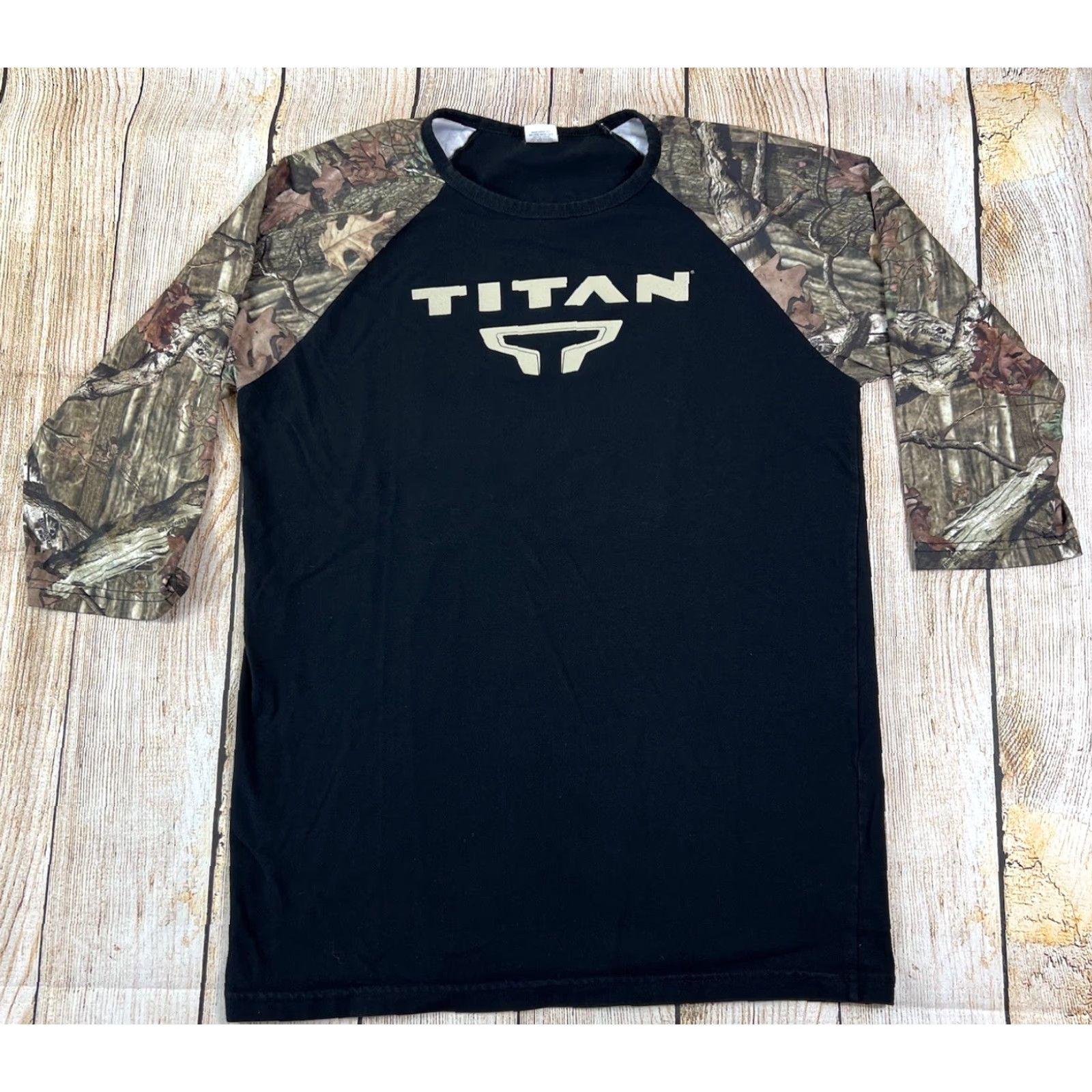 Vintage Nissan Titan Black Mossy Oak Camo Raglan 3/4 Sleeve Shirt Size S Made In USA Size US S / EU 44-46 / 1 - 2 Thumbnail