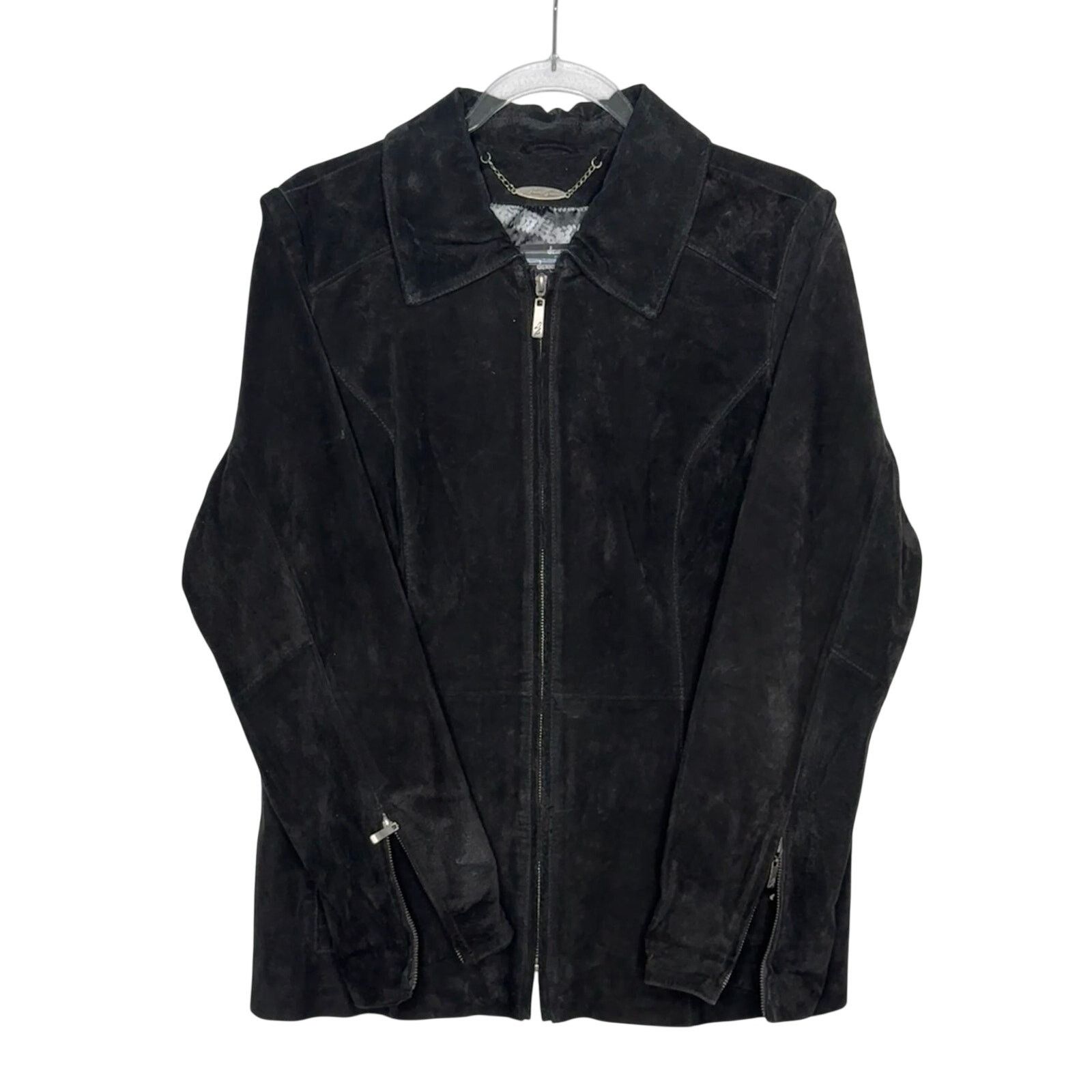 Vintage Y2K Dennis Basso Washable Black Suede Leather Jacket Medium Size M / US 6-8 / IT 42-44 - 1 Thumbnail