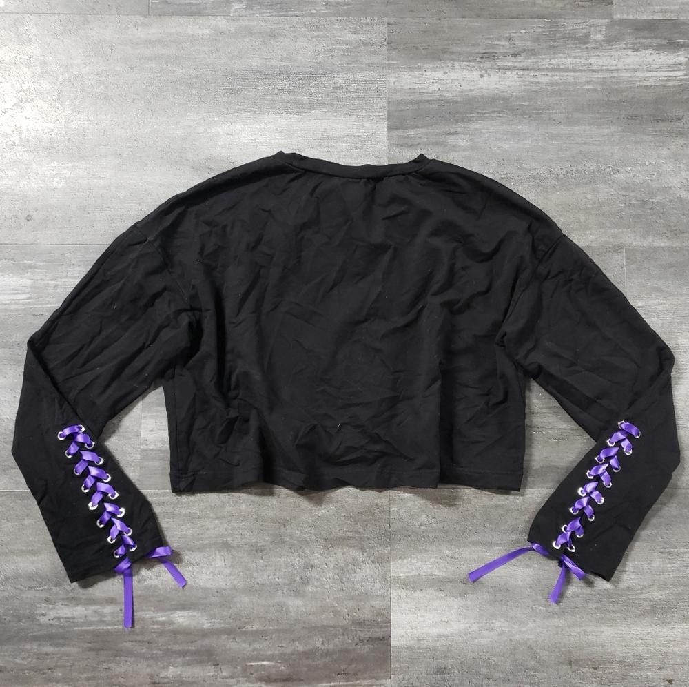 Designer Black Violet Ribbon Detailed HC Long Sleeve Size L / US 10 / IT 46 - 5 Thumbnail