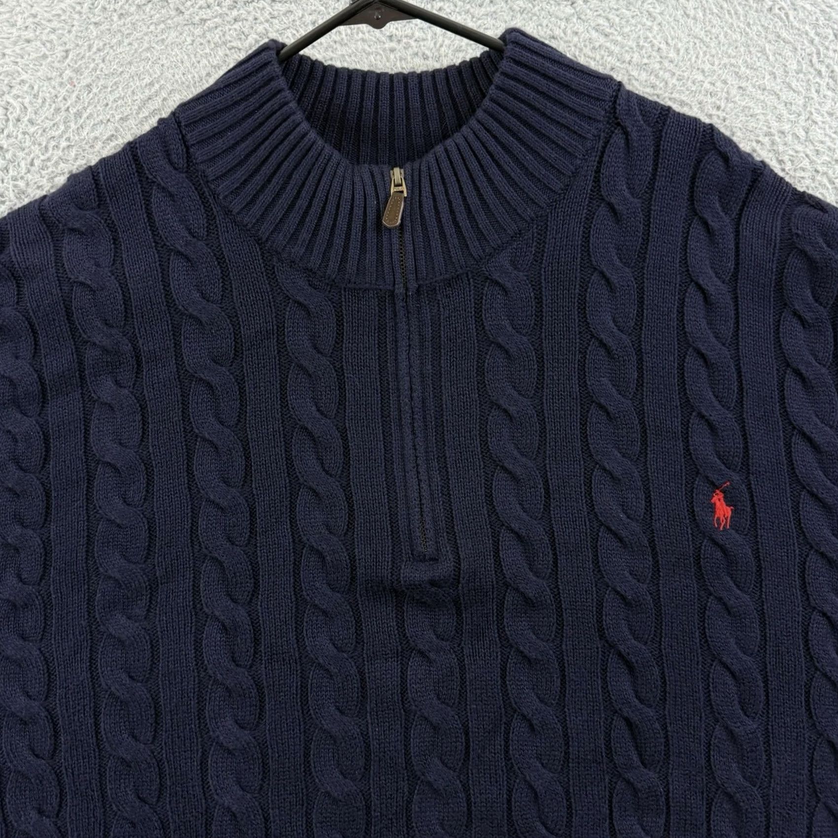 Ralph Lauren VINTAGE Polo Ralph Lauren Sweater Mens 4XLT Cable Knit Quarter Zip Navy Blue Preppy Size US XXL / EU 58 / 5 - 3 Thumbnail