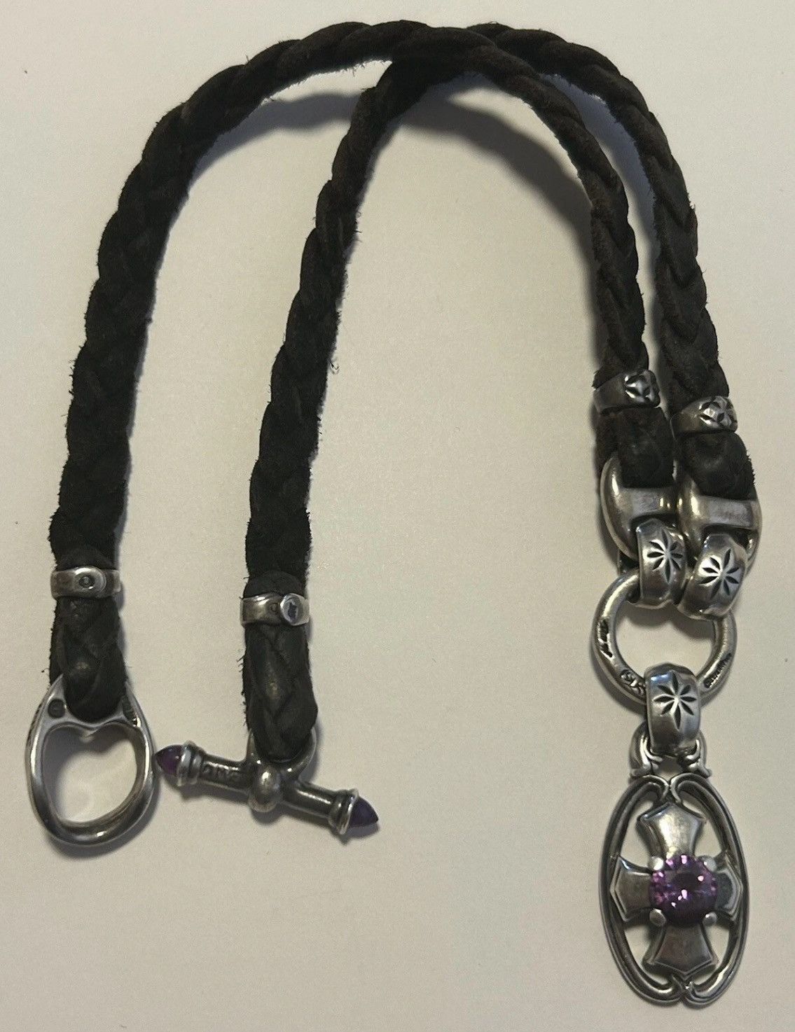 Bill Wall Leather Bill Wall Leather Toggle Clasp Amethyst Cross Pendant RARE Size ONE SIZE - 2 Thumbnail