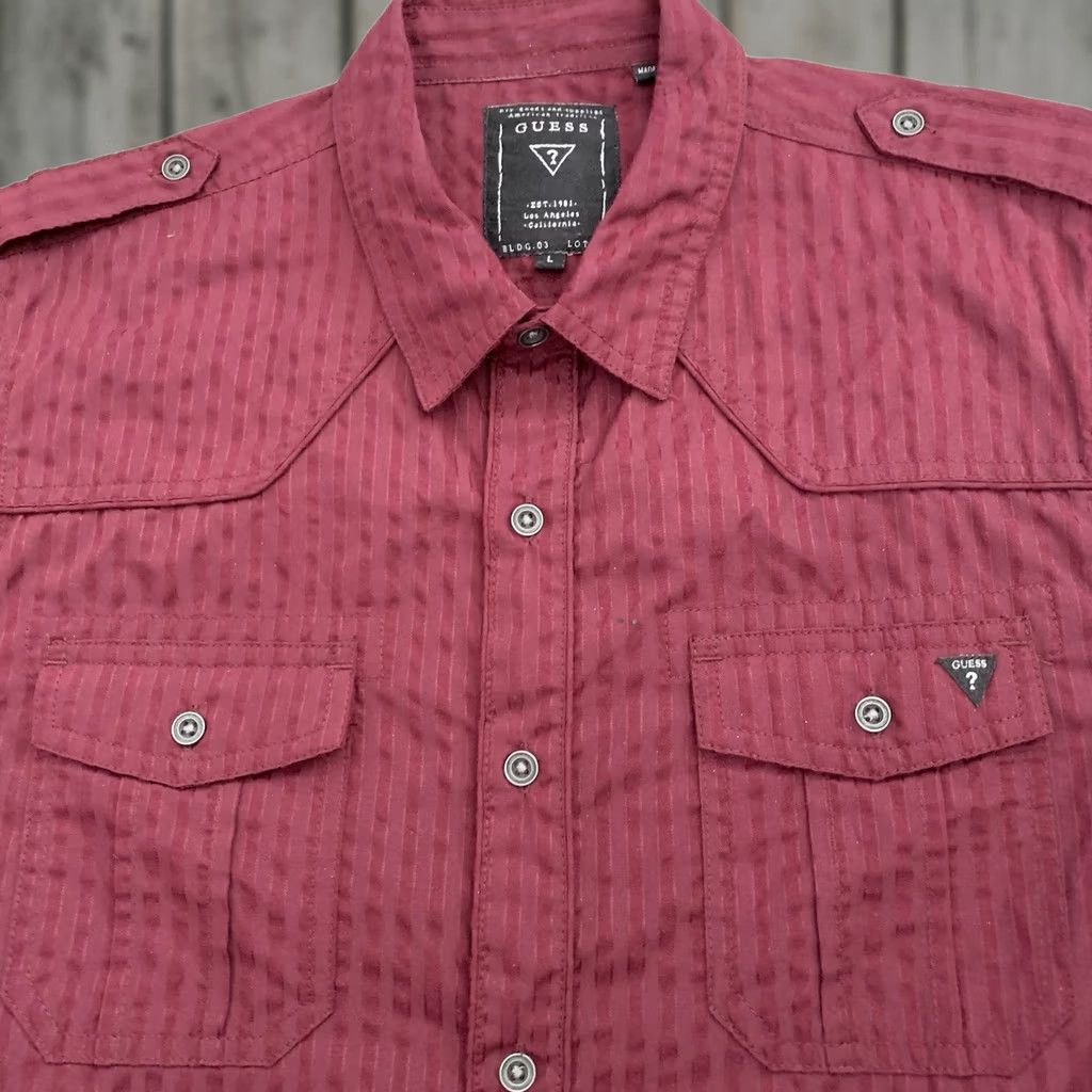 Guess GUESS Shirt Mens Large Wine Red Military Button Up Pockets Long Sleeve Collared Casual Travel Size US L / EU 52-54 / 3 - 1 Thumbnail