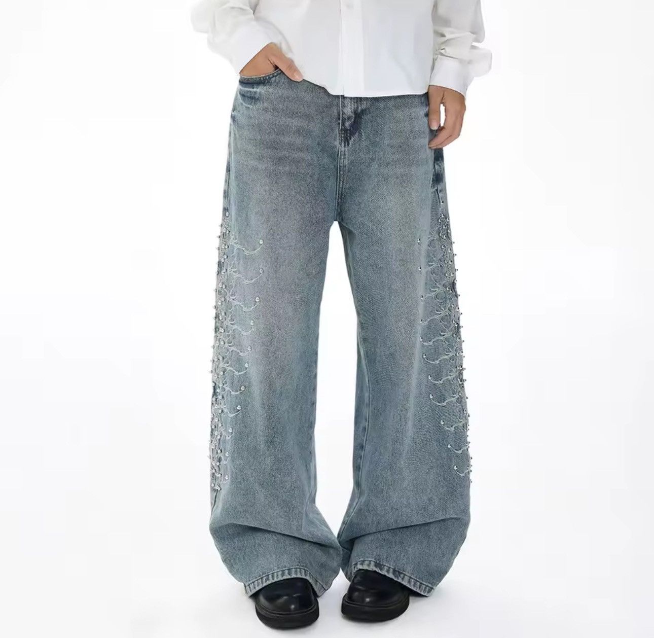 Jean Streetwear Baggy Washed Embroidery Hip Hop Jeans Size US 32 / EU 48 - 2 Thumbnail
