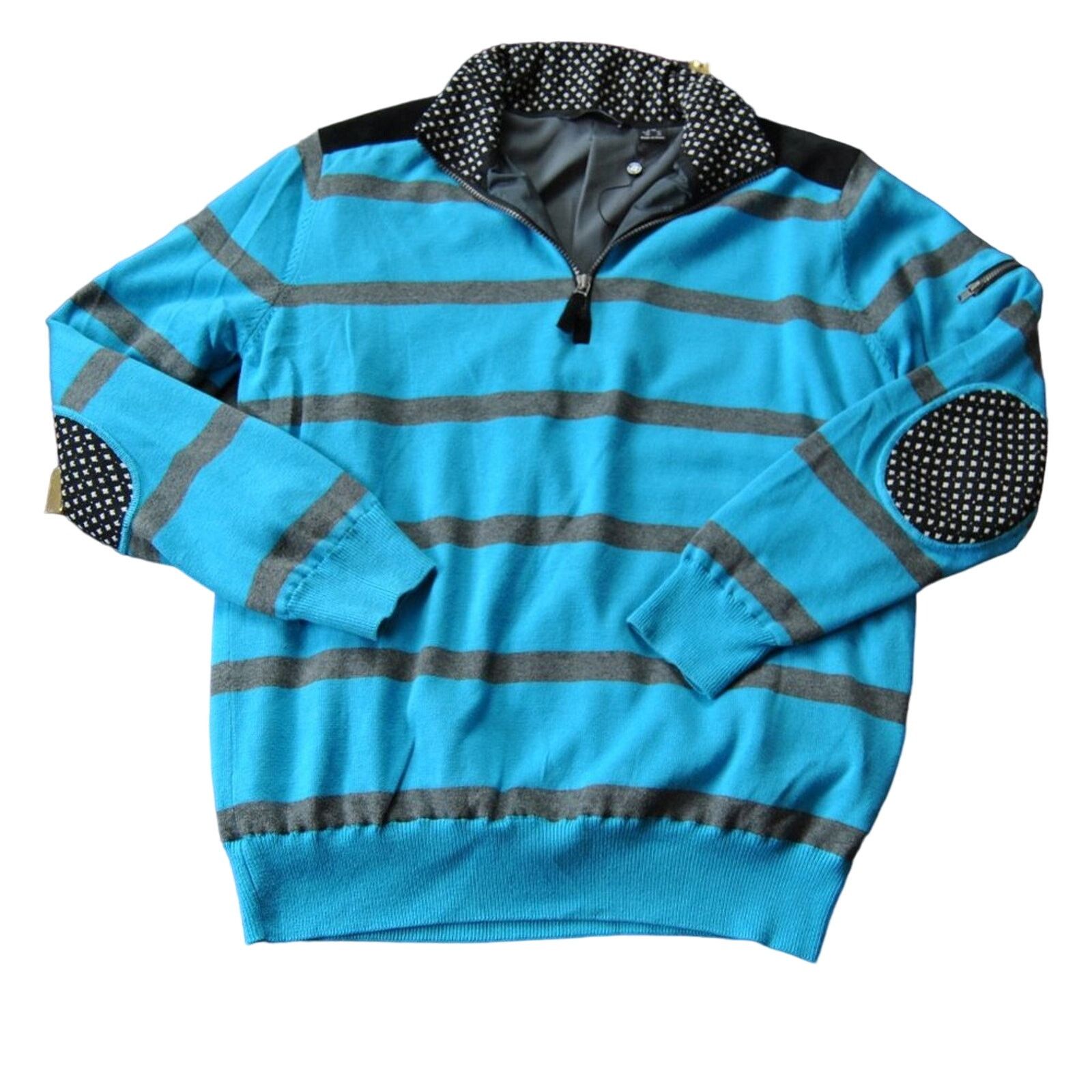 Abacus Large Lined Quarter Zip Sweater Blue Gray Stripes