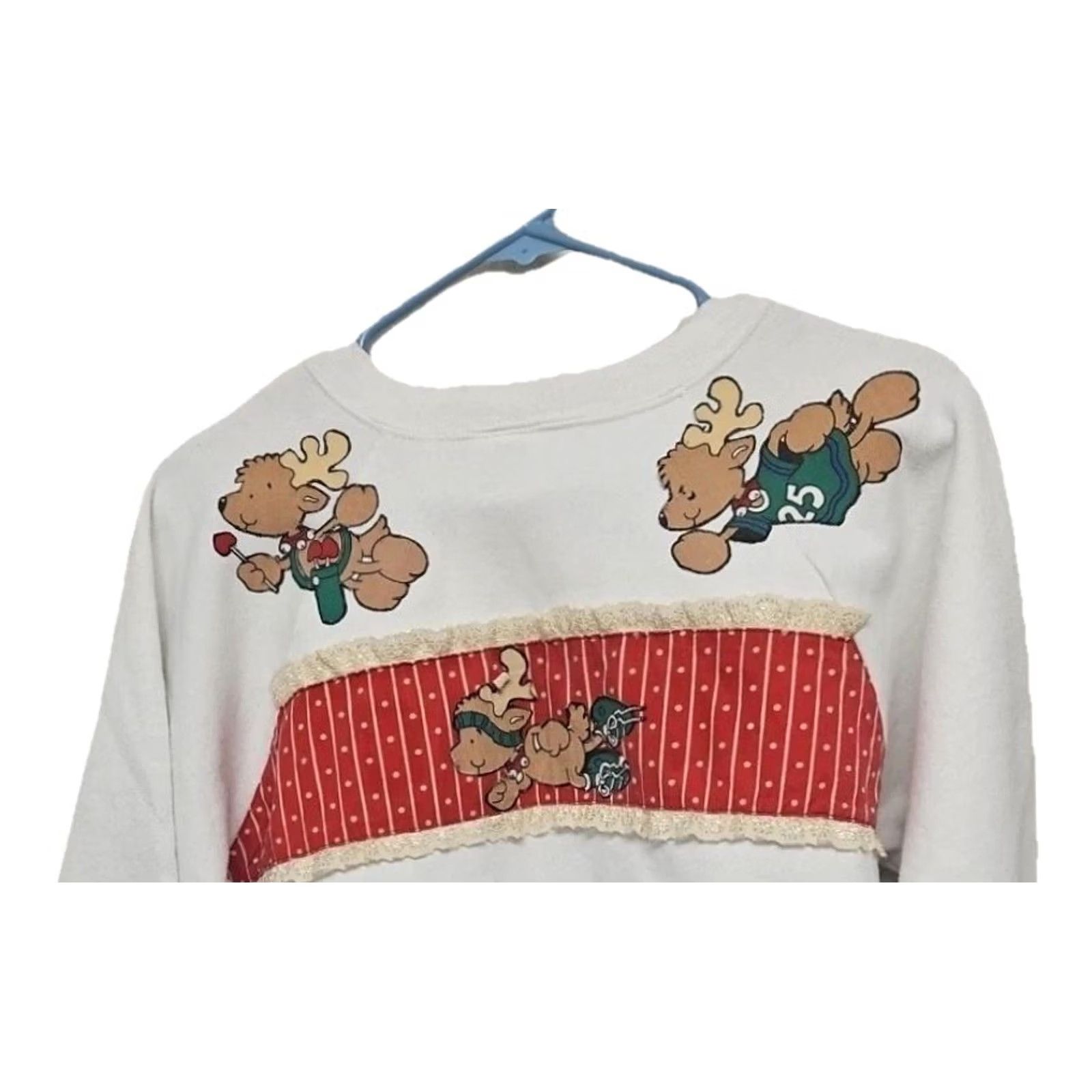 Fruit Of The Loom VINTAGE Teddy Bear Christmas Sweatshirt Womens Large Cottagecore Christmas Graphic Print Pullover Crew Neck 90s Fruit of the Loom Size L / US 10 / IT 46 - 5 Thumbnail