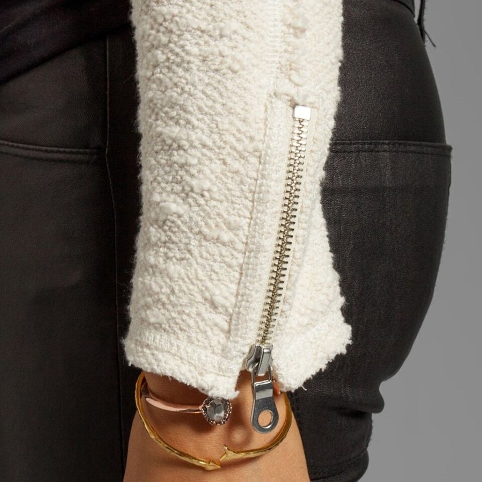 Rebecca Taylor Rebecca Taylor Boucle Moto Jacket Ivory Size 2 Size XS / US 0-2 / IT 36-38 - 9 Thumbnail