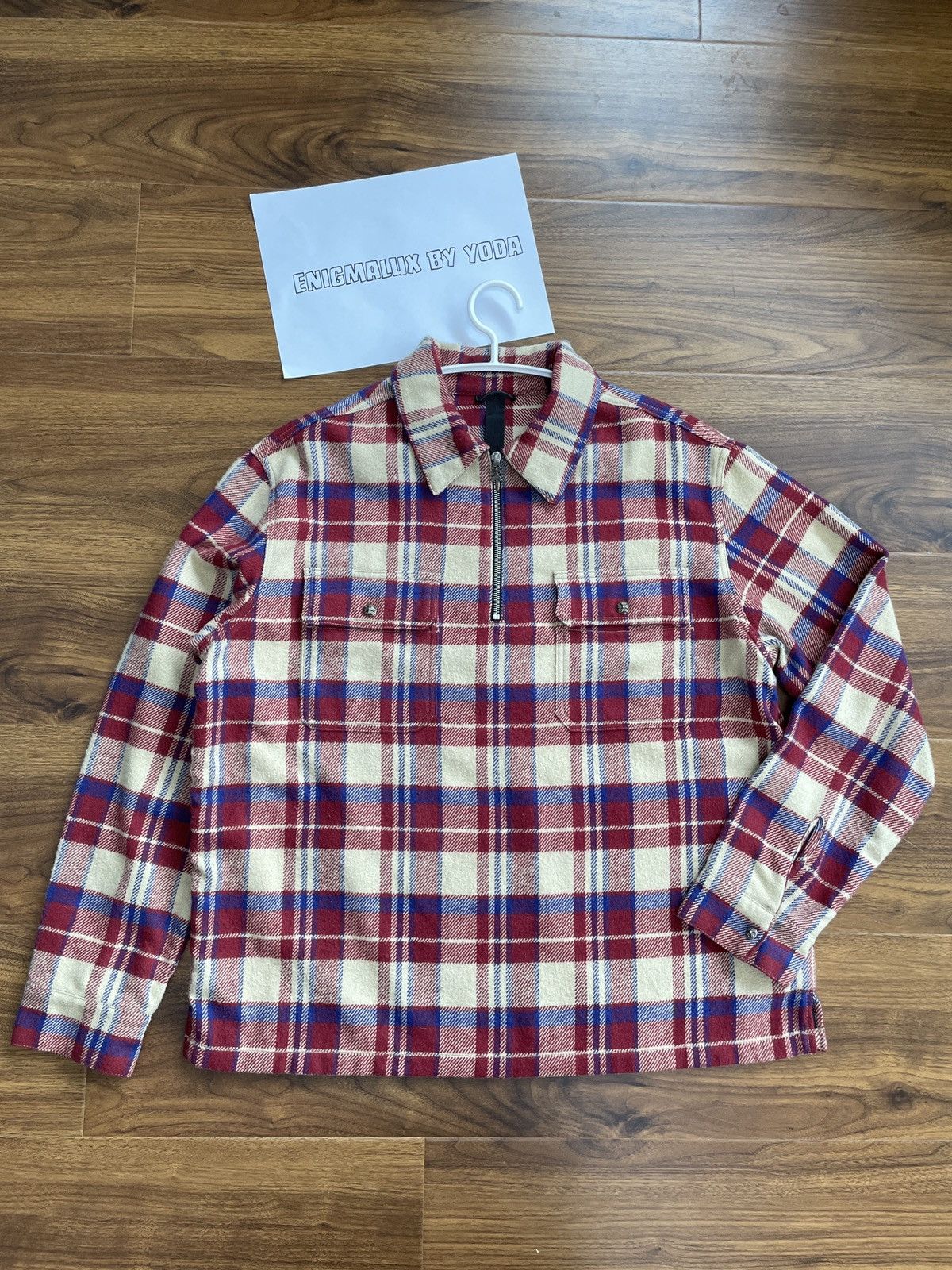 image of Chrome Hearts Workdog Half Zip Flannel in Red, Men's (Size Large)