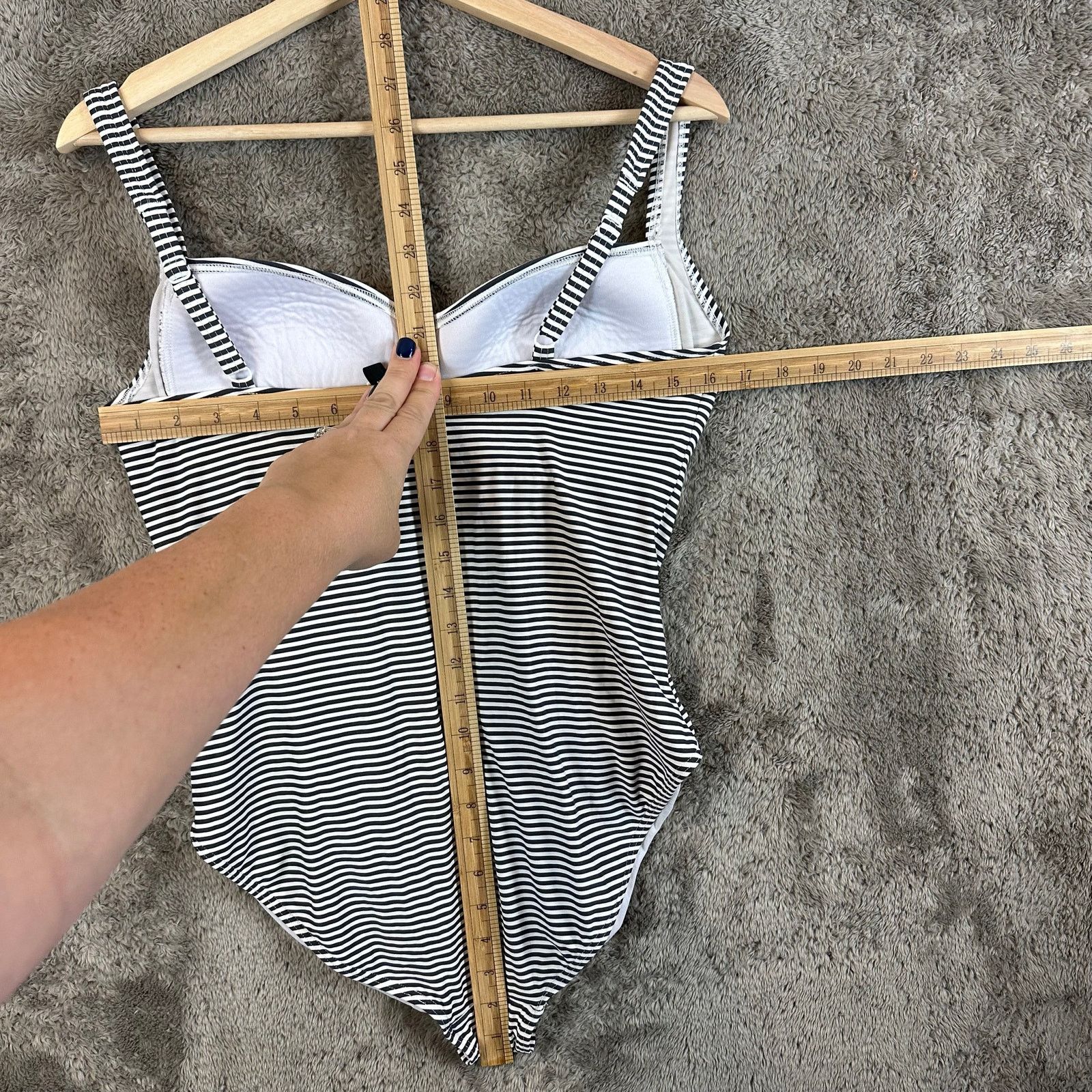 Other Bond-Eye One Piece Ruched SwimSuit Black White Stripe 12 Size XL / US 12-14 / IT 48-50 - 10 Thumbnail