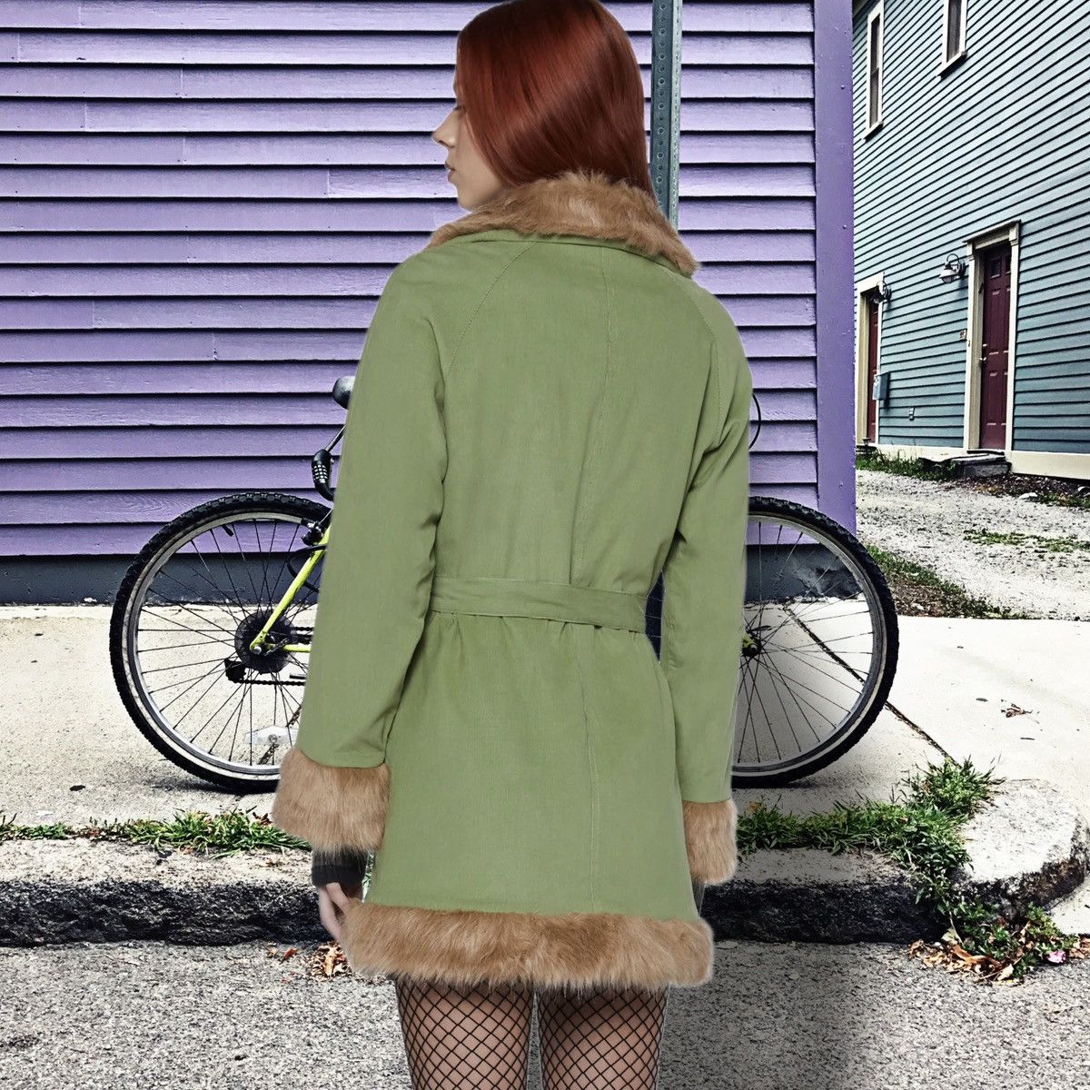 Vintage dELiA*s Daisy Dear Sherpa green cord mohair retro peacoat 90 Size XS / US 0-2 / IT 36-38 - 4 Thumbnail