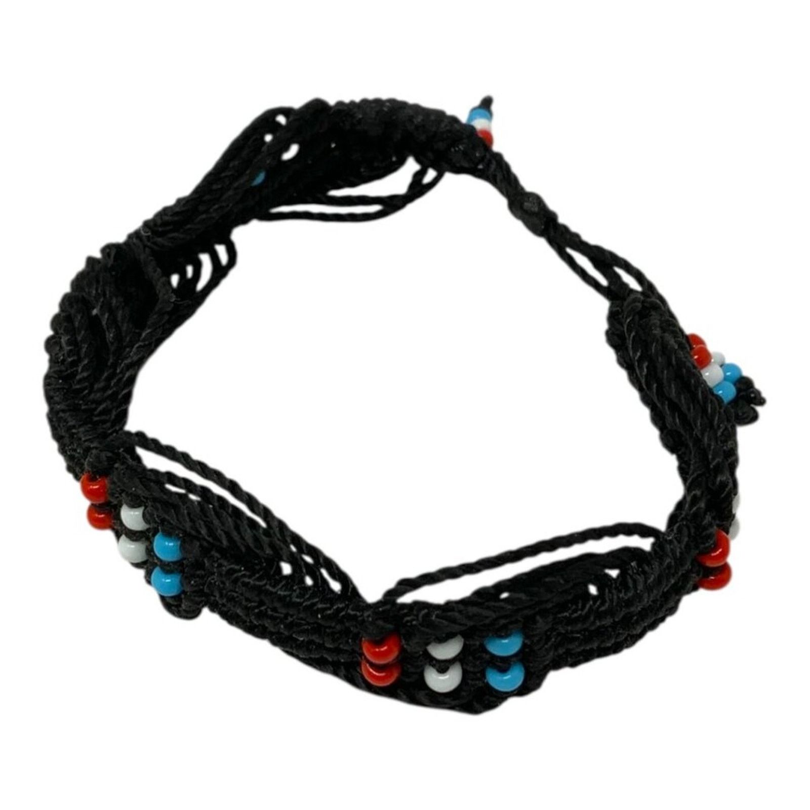 Other Corded Black Woven Red White Blue Beaded Bracelet Size ONE SIZE - 3 Thumbnail